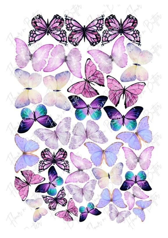 Flour N Butter - 3-5cm Assorted Purple Edible Wafer Butterflies (35 pack)