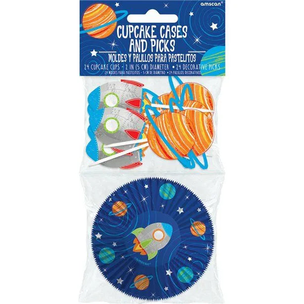 Blast Off Cupcake Cases & Toppers Set (24 pack)