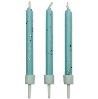 PME Blue Glitter Candles with Holders - 62mm / 2.4" (10 pack)