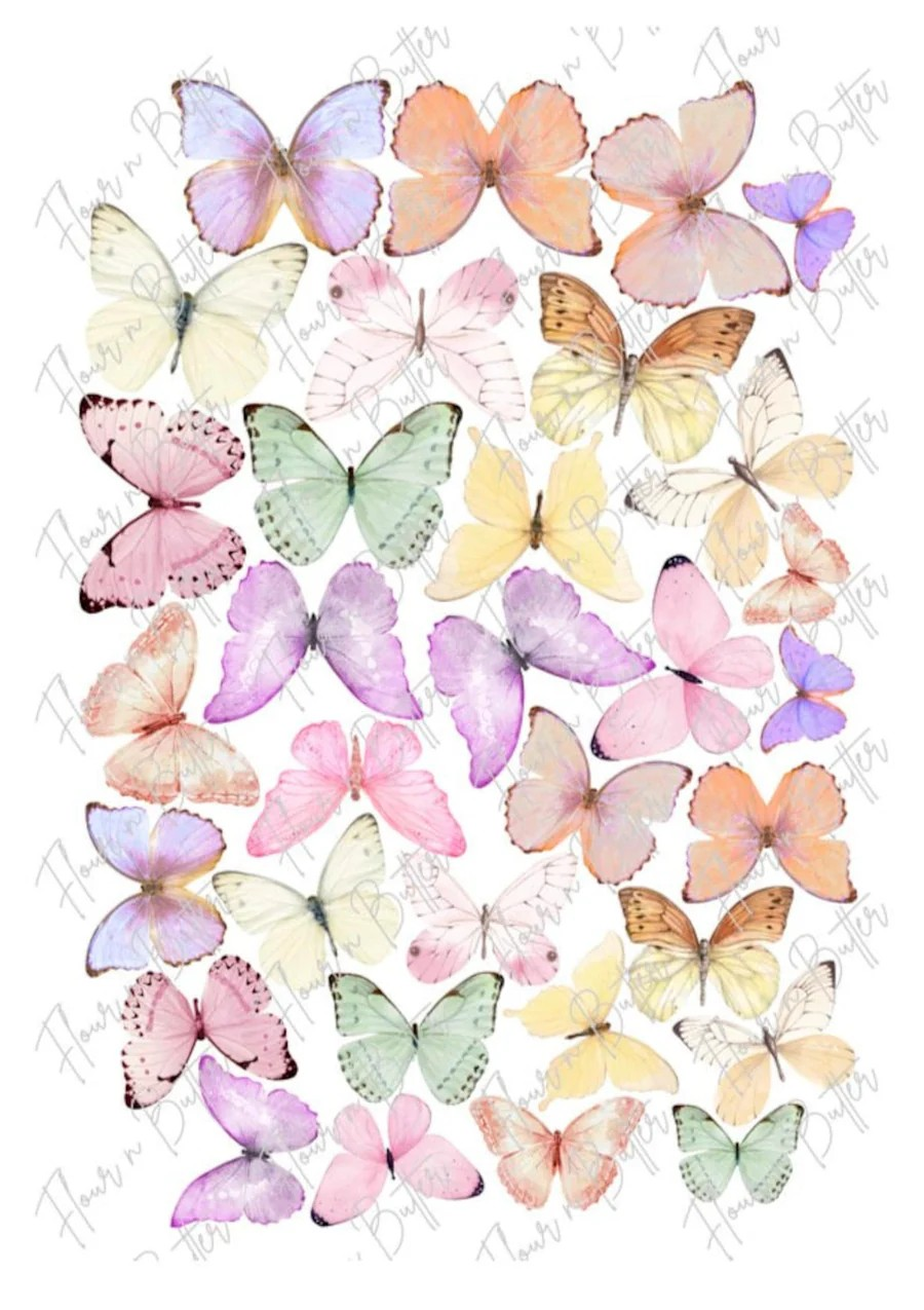 Flour N Butter - 3-5cm Pastel Rainbow Edible Wafer Butterflies (32 pack)