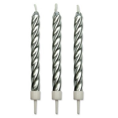 PME Twist Candles Silver with Holders - Silver (10 pack)