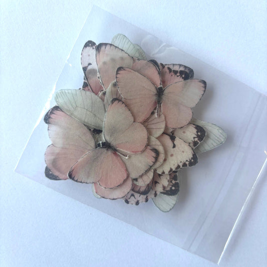 Flour N Butter - 4-6cm (Large) Pastel Pink & White Edible Wafer Butterflies (20 pack)