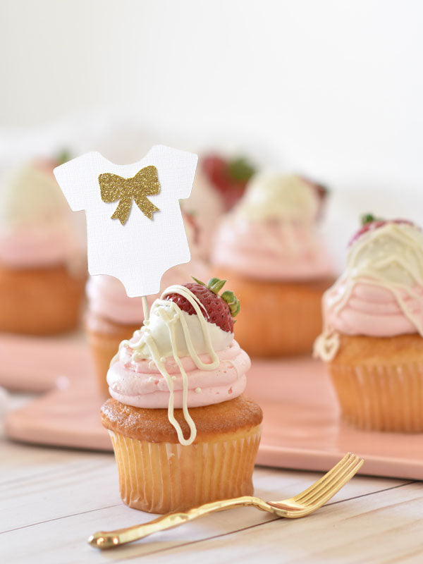 White Baby Onesie Cupcake Toppers (6 pack)