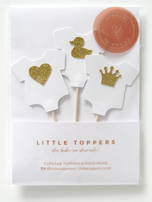 White Baby Onesie Cupcake Toppers (6 pack)