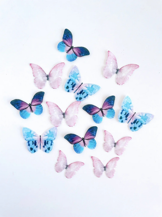 Flour N Butter - 4-5cm Purple & Blue Wafer Butterflies (24 pack)